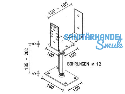 Pfostentr.Verstellb.141-206 10923.1000 Ob.Plat.100x100x5 /U.Pl.160x100x6 M24