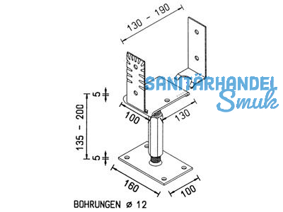 Pfostentr.Verstellb.141-206 10924.1030 Ob.Plat.130x100x5 /U.Pl.160x100x6 M24