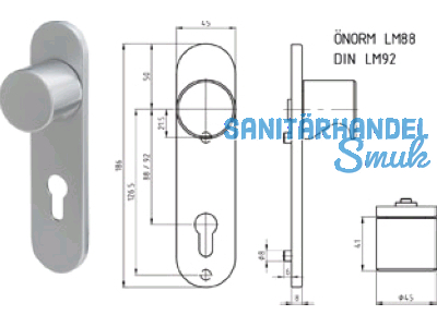 Knopfkurzschild DIN Alu F1 inkl. Schrauben M4x80mm Aussenseite 92mm