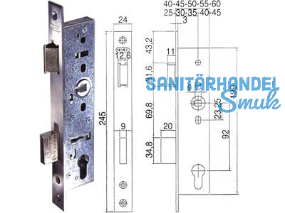Rohrrahmenschloss 9600 PZ 45 mm Nuss 9 mm NIRO Stulp 24 mm