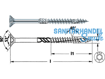 Holzbauschraube TORNADO Senkkopf blau verzinkt TX 40 TG 10,0 x 80