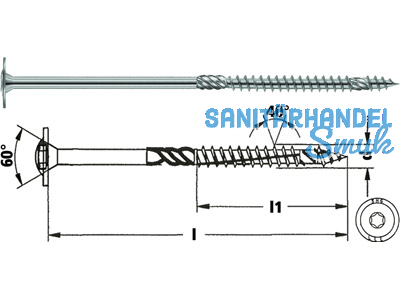 Holzbauschraube TORNADO Tellerkopf blau verzinkt TX 40 TG 10,0 x 260