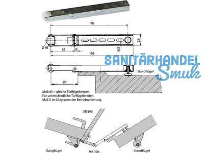 Mitnehmerklappe Dorma MK 396 fr 2-flg. Tren, verzinkt