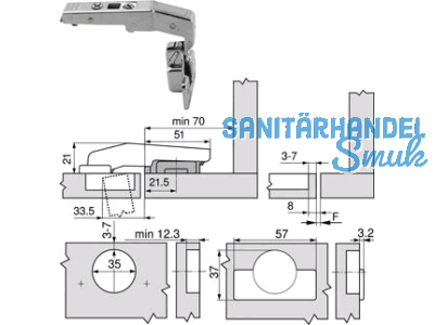 Stollenscharnier Clip Top 95 78T9550.TL Anschraub ohne Feder