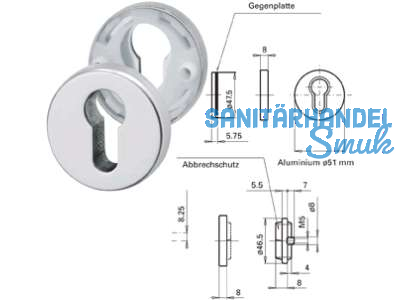 Sicherheitsrosette 855ZAL F1-SAT Rosettenhhe 8 mm TS 39-43 mm