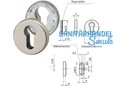 Sicherheitsrosette 855ZAL E-SAT Rosettenhhe 8 mm TS 39-43 mm