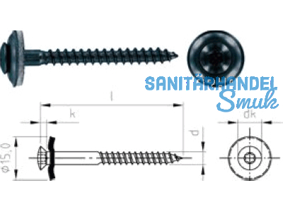 Spenglerschraube A2 T20 Prefa-Anthrazit 4,5 x 40 m.15 mm Di.Scheibe RAL 7016