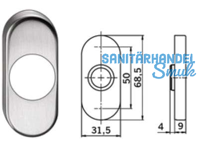 Drckerrosette PR 6621 FH oval Alu F1 mit Hochhaltefeder DM 24,5 mm