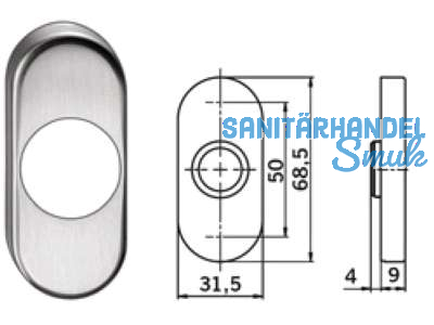 Drckerrosette PR 6620 FH oval Niro ohne Hochhaltefeder DM 20,8 mm