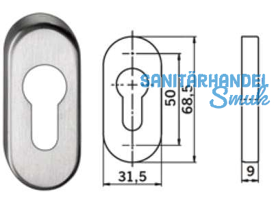 Schlsselrosette PR 6679 FH oval Alu F1 PZ