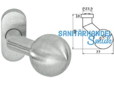 Kugelknopf PR 3548 VO Alu F1 gekrpft fix auf ovaler Rosette 8,0 mm