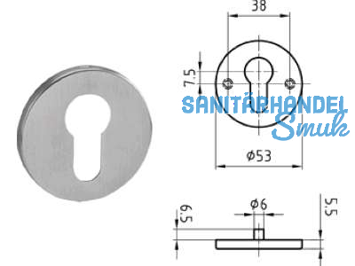 Schlsselrosette 5324C.3 PZ flach 5,5 mm Edelstahl 401705