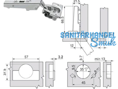 Standardscharnier ClipTop BLUMOTION 110 Einpress Eckanschlag 71B3580 8884933