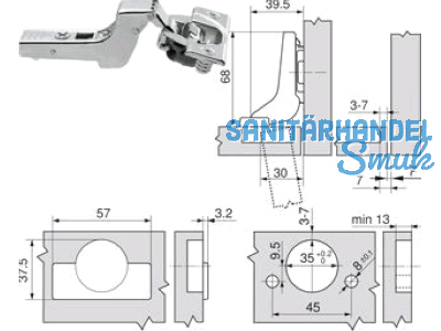 Standardscharnier ClipTop BLUMOTION 110 Einpress Innenanschlag 71B3780 8913323