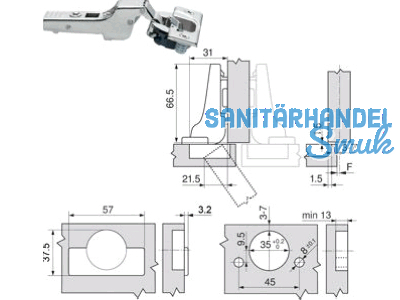 Standardscharnier ClipTop BLUMOTION 110 Einpress Mittelanschlag 71B3680 8885783