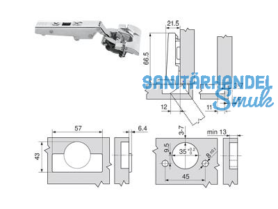 Standardscharnier ClipTop BLUMOTION 110 Inserta Eckanschlag 71B3590 8885303