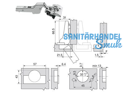 Standardscharnier ClipTop BLUMOTION 110 Inserta Mittelanschlag 71B3690 8912953