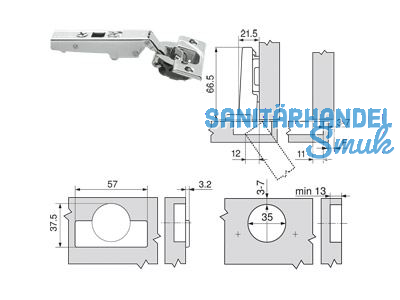 Standardscharnier ClipTop BLUMOTION 110 Schraub Eckanschlag 71B3550 8884623