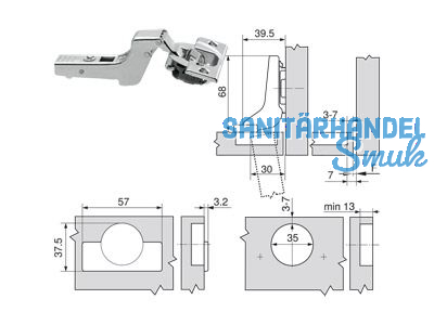 Standardscharnier ClipTop BLUMOTION 110 Anschraub Innenanschlag 71B3750 8913183