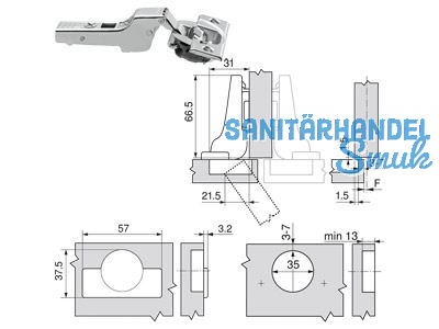 Standardscharnier ClipTop BLUMOTION 110 Schraub Mittelanschlag 71B3650 8885543