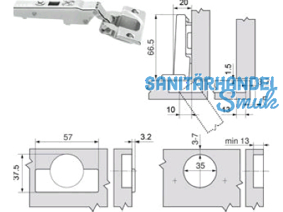 Spezialscharnier Clip Top 110 Anschraub Eckanschlag 72T3550.TL