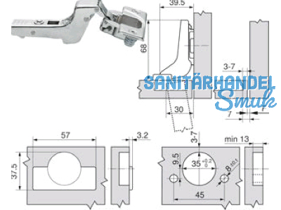 Standardscharnier Clip Top 110 Einpress Innenanschlag 71T3780 9001263