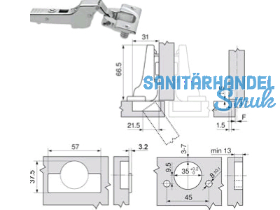 Standardscharnier Clip Top 110 Einpress Mittelanschlag 71T3680 9001023