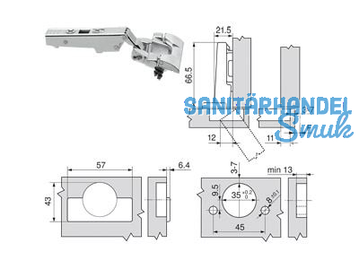 Standardscharnier Clip Top 110 Inserta Eckanschlag 71T3590 9001403