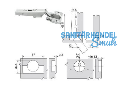 Standardscharnier Clip Top 110 Schraub Eckanschlag 71T3550 8946093