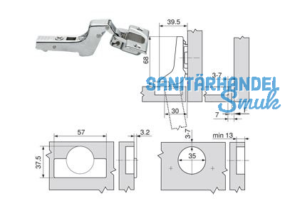 Standardscharnier Clip Top 110 Anschraub Innenanschlag 71T3750 9001193