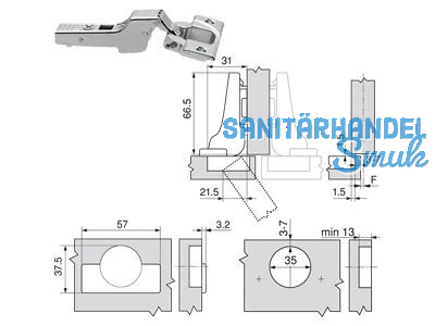 Standardscharnier Clip Top 110 Schraub Mittelanschlag 71T3650 9000963