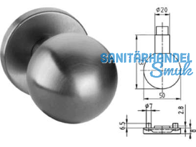 Kugelknopf 5825 fix M10-Gewinde gerade auf Rosette 5620CN Edelstahl 400305