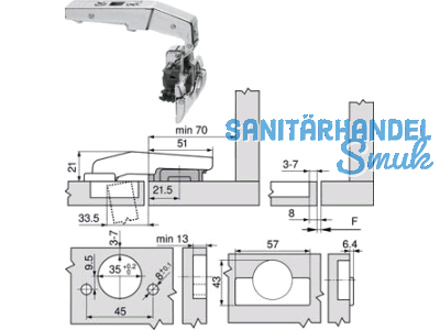 Stollenscharnier 95 79B9590 Clip Top BM Inserta mit Feder 935.074.3