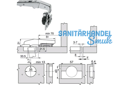 Stollenscharnier 95 79B9550 Clip Top BM Anschraub mit Feder 935.050.3