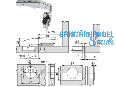 Stollenscharnier 95 79B9580 Clip Top BM Einpress mit Feder 935.067.3