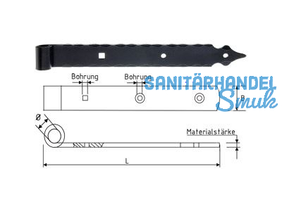 Langband 400/16 mm schwarz gefrbt Schmiedeeisen randgehmmert 320300