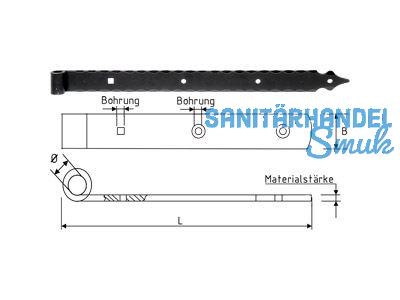 Langband 600/16 mm schwarz gefrbt Schmiedeeisen randgehmmert 320355