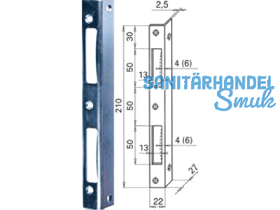 Sicherheitsschliessblech HBS eckig 210 x 22 mm mit Bombierung blau verzinkt