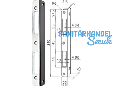 Sicherheitsschliessblech HBS 6 mm rund 210 x 22 mm mit Bombierung blau verzinkt