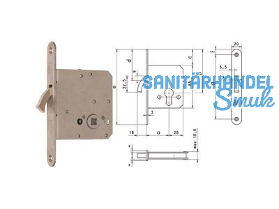 Bogenriegelschloss WC D 162-55 mm 20x150x3 mm rund m. Schlieblech Nirosta