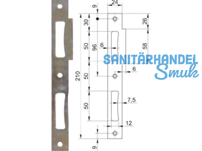 Schliessblech WG 3/DB eckig links/rechts mit Bombierung 210 x 24 mm verzinkt