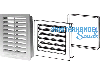 Lftungsgitter 180x220 mm wei m. Fliegenschutz und Rahmen 50166