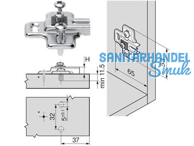 Modul Montageplatte 194K6100E zu Khlschrankscharnier 91K9550