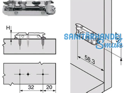 Clip Montageplatte 0 mm Spax gerade 175H3100