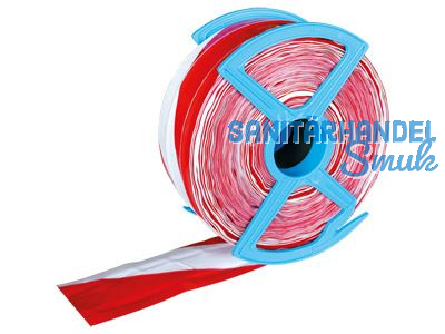 Absperrband rot/wei 80 mm reifest mit 2 eingelegten Fden Lnge 250m