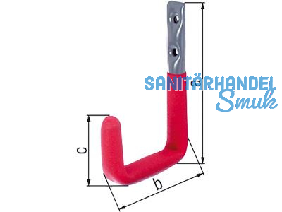 Wandhaken mit Gummierung 120x 83x48 mm 25 kg  12 mm verzinkt/Gummierung rot