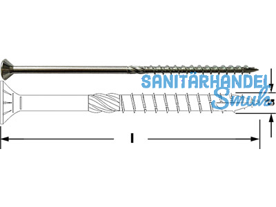 Holzbauschraube mit Schabenut Torx T30 Senkkopf blau verzinkt, TG 6.0 x 220