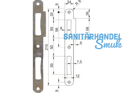 Schliessblech WG 3/DRB rechts mit Bombierung 210 x 24 mm Edelstahl