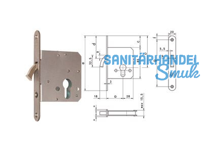 Bogenriegelschloss PZ D 162-55 mm 20x150x3 mm rund m. Schlieblech Nirosta