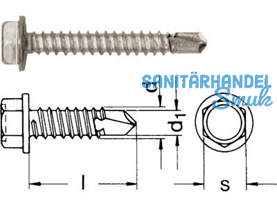 Bohrschraube mit Sechskantkopf und Bund A2 DIN 7504-K 4,8x16